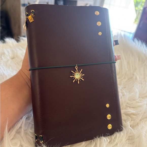 Brown Leather Travel Journal with Sun Charm